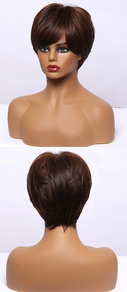 Perruques Synthétiques Courtes Pixie Cut avec Frange - rachelhair