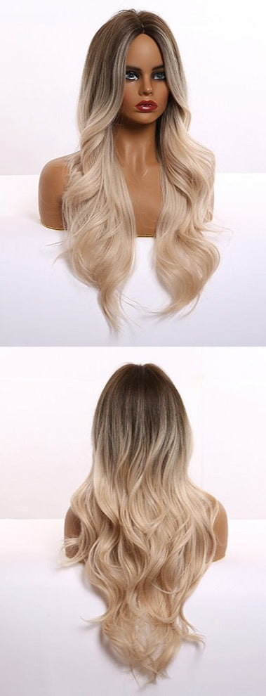 Perruque Résistante À La Chaleur Naturelle De Vague De Partie Moyenne Pour Les Femmes - rachelhair