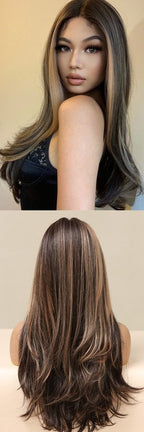 Perruque Résistante À La Chaleur Naturelle De Vague De Partie Moyenne Pour Les Femmes - rachelhair