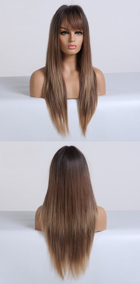 Perruque Synthétique Longue Couche Brune - rachelhair