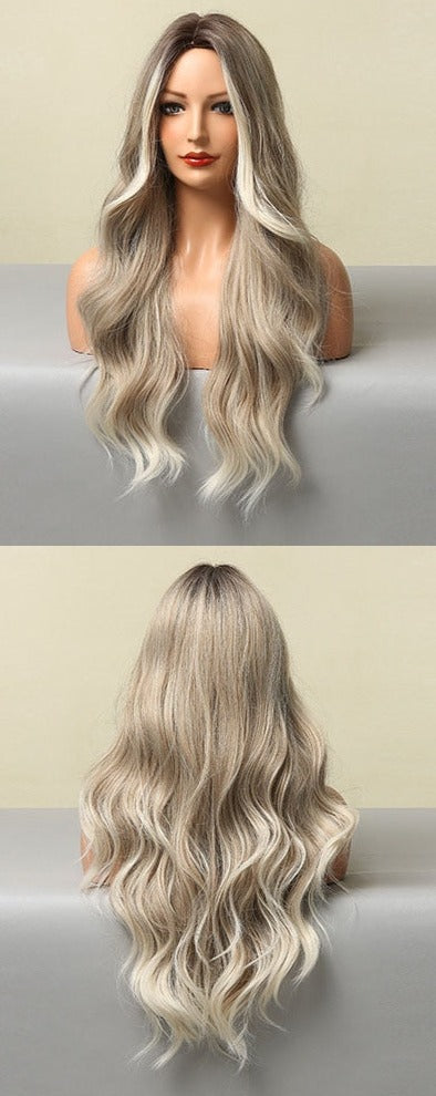 Perruque Résistante À La Chaleur Naturelle De Vague De Partie Moyenne Pour Les Femmes - rachelhair