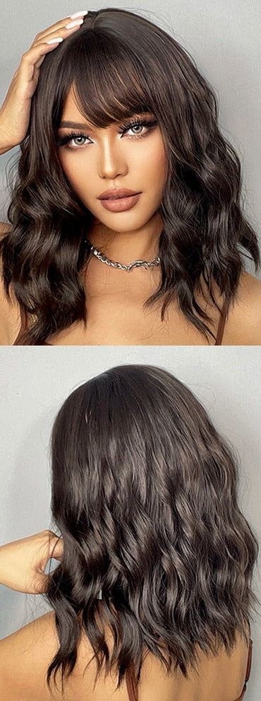 Perruques Synthétiques Ondulées Moyennes Avec Frange Pour Femme - rachelhair