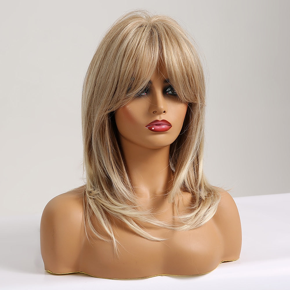 Perruques Synthétiques Blondes À Couches Courtes Avec Une Frange De Rideau - rachelhair