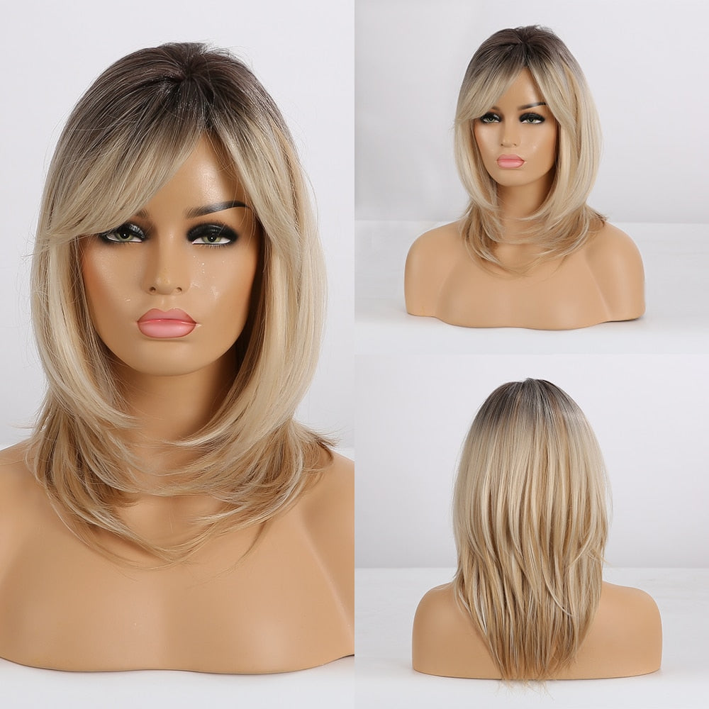 Perruques Synthétiques Ondulées Moyennes Avec Frange Pour Femme - rachelhair