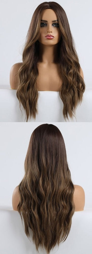 Perruque Résistante À La Chaleur Naturelle De Vague De Partie Moyenne Pour Les Femmes - rachelhair