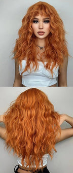 Perruques Synthétiques Longues Ondulées Brunes Avec Frange - rachelhair