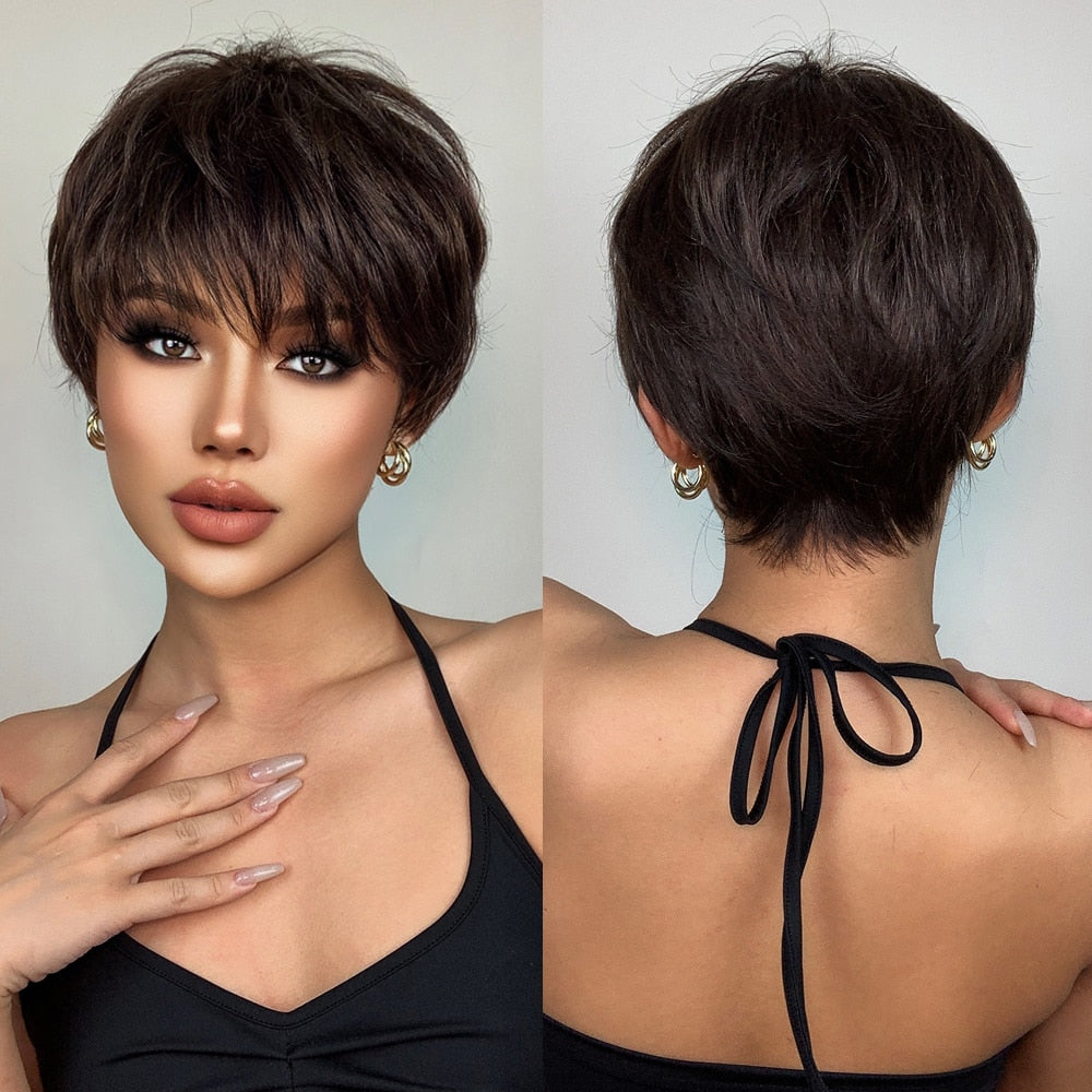Perruques Synthétiques Courtes Pixie Cut avec Frange - rachelhair