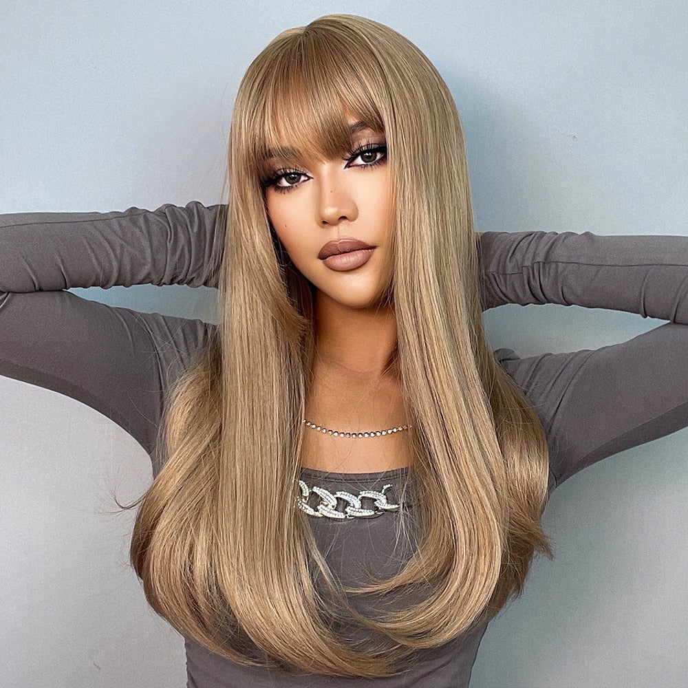 Perruque Synthétique Longue Couche Brune - rachelhair