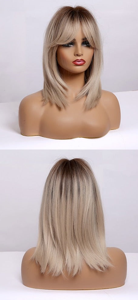 Perruque De Cheveux Blonds Raides Avec Des Mèches Courtes - rachelhair
