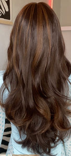 Perruques Synthétiques Longues Ondulées Brunes Avec Frange - rachelhair