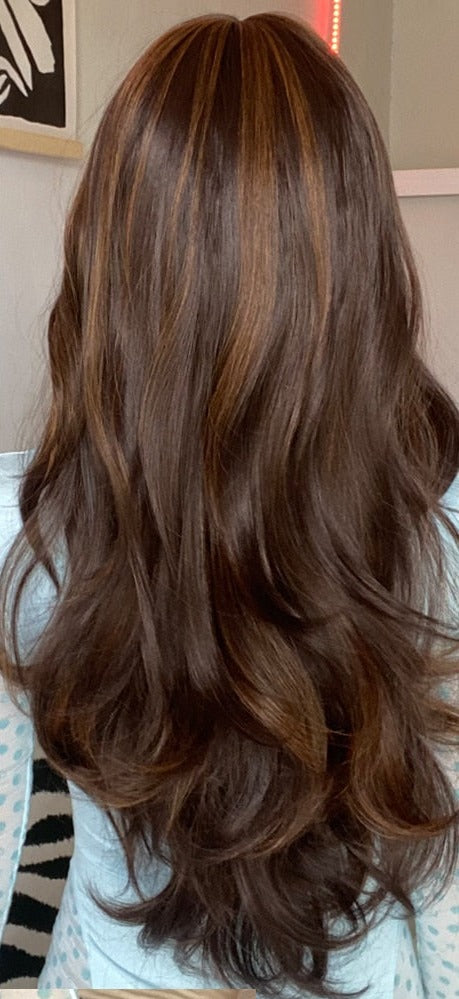 Perruques Synthétiques Longues Ondulées Brunes Avec Frange - rachelhair