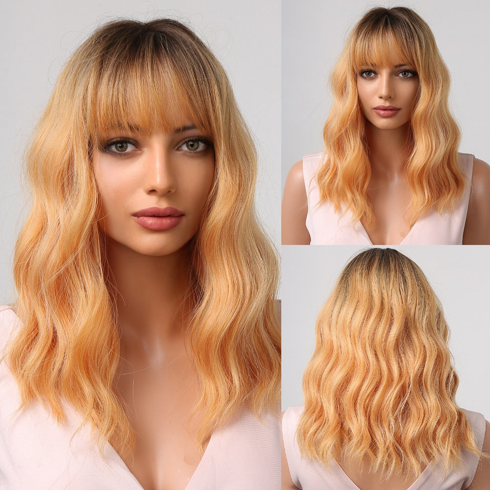 Perruques De Cheveux Quotidiens Bob Naturels À Vague D'eau Moyenne - rachelhair
