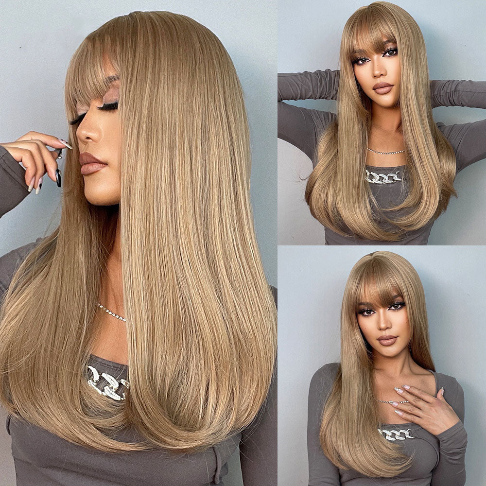 Perruque Synthétique Longue Couche Brune - rachelhair