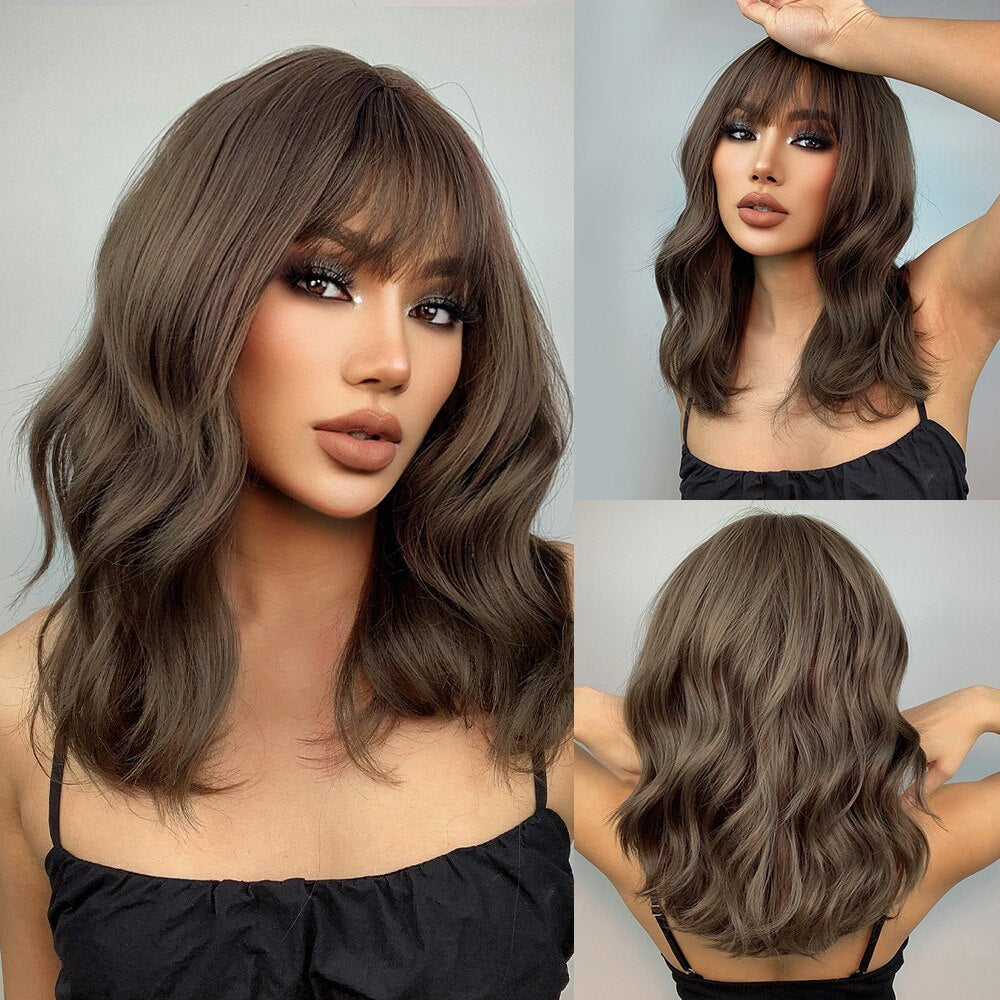 Perruques De Cheveux Quotidiens Bob Naturels À Vague D'eau Moyenne - rachelhair