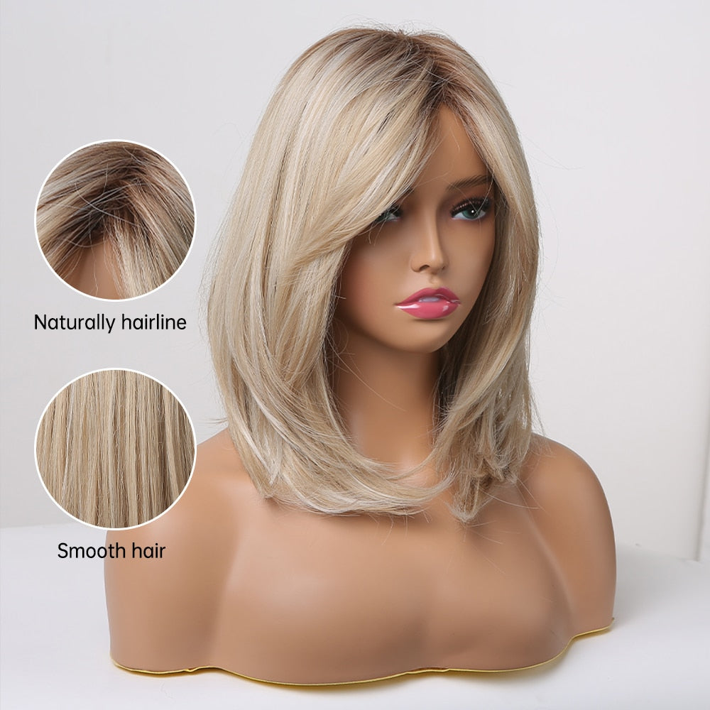 Perruque De Cheveux Blonds Raides Avec Des Mèches Courtes - rachelhair