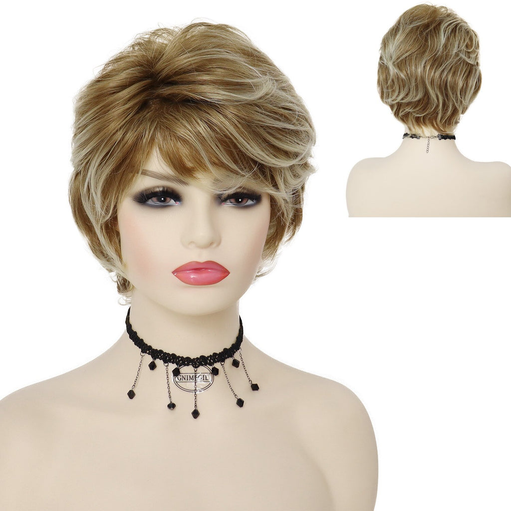 Coiffures Courtes Perruque Blonde Mélangée Brune - rachelhair
