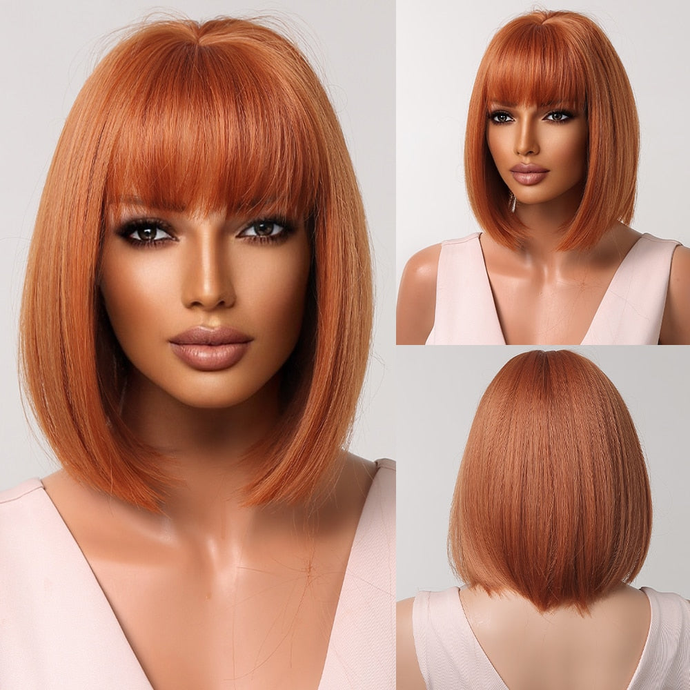 Perruques Bob Courtes Bordeaux Avec Une Frange Complète - rachelhair