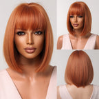 Perruques Bob Courtes Bordeaux Avec Une Frange Complète - rachelhair