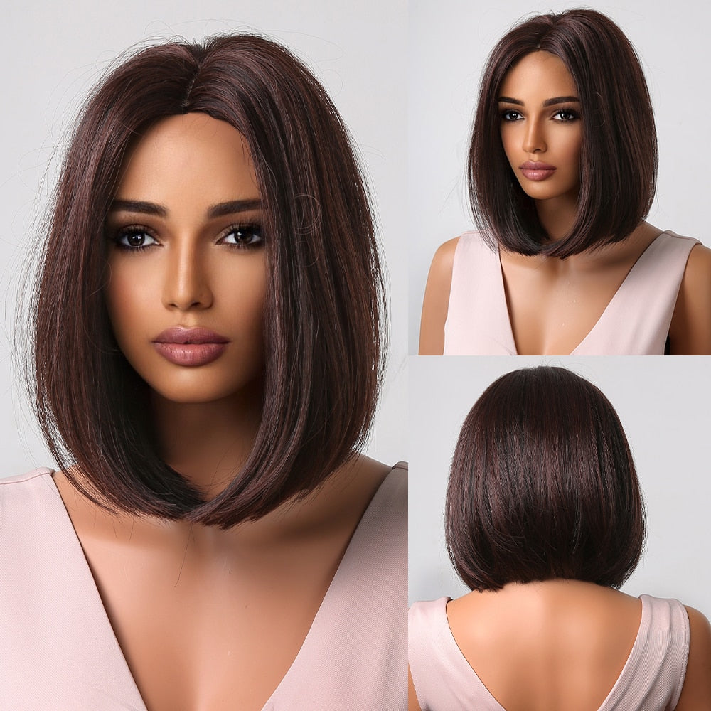 Perruques Bob Courtes Bordeaux Avec Une Frange Complète - rachelhair