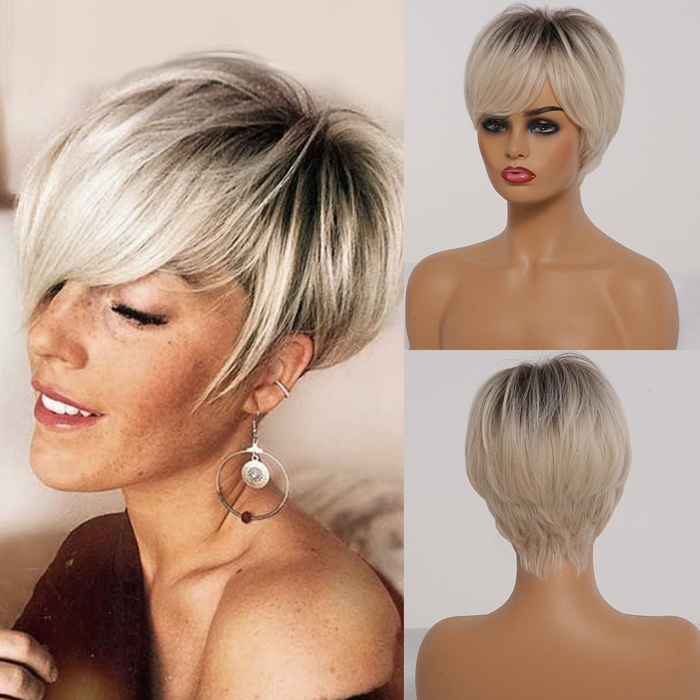 Perruques Synthétiques Courtes Pixie Cut avec Frange - rachelhair