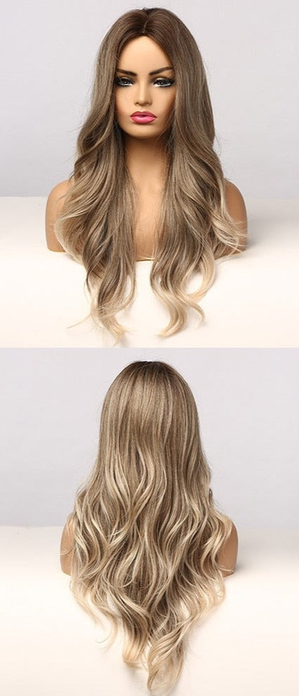 Perruque Résistante À La Chaleur Naturelle De Vague De Partie Moyenne Pour Les Femmes - rachelhair