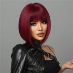 Perruques Bob Courtes Bordeaux Avec Une Frange Complète - rachelhair