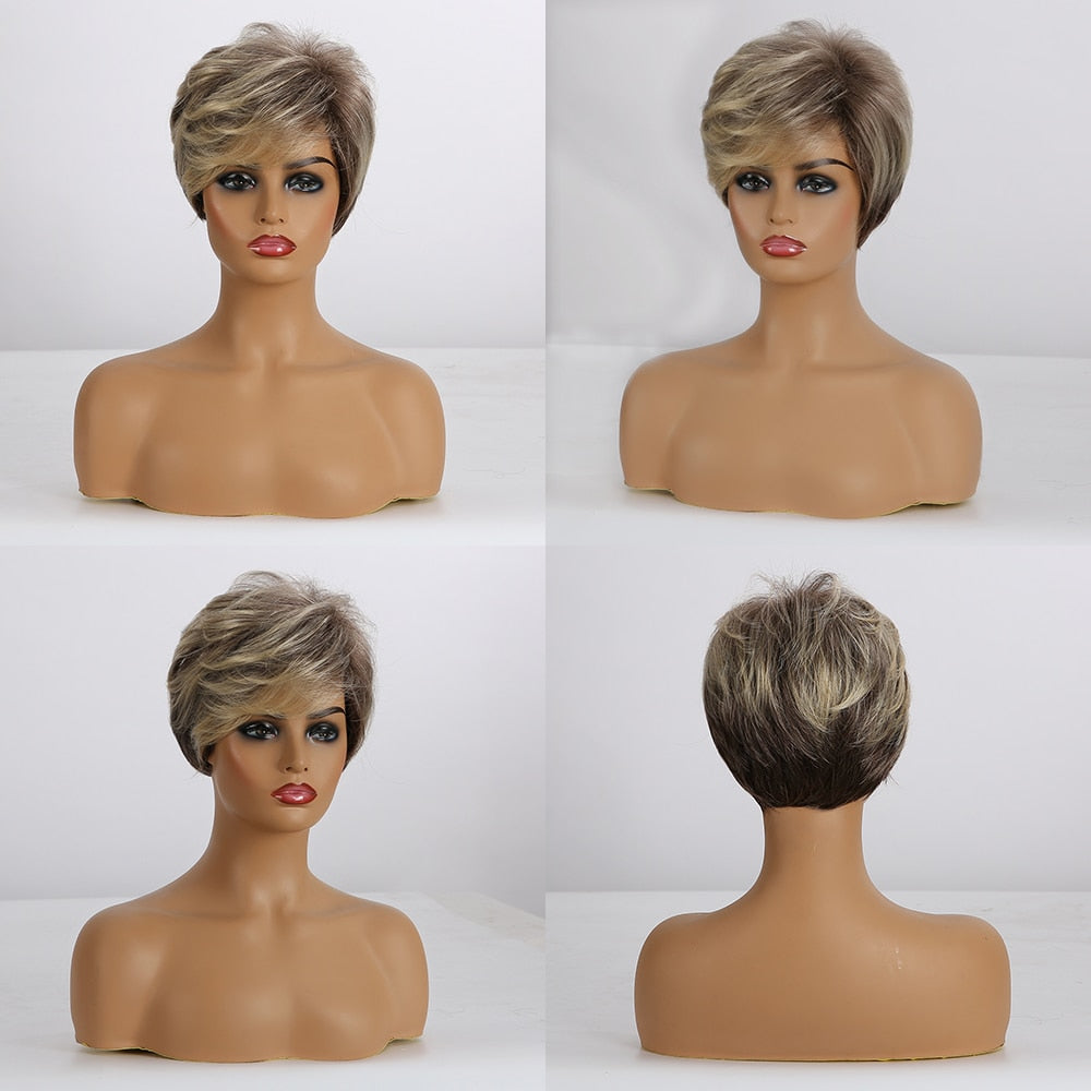 Perruques Synthétiques Courtes Pixie Cut avec Frange - rachelhair