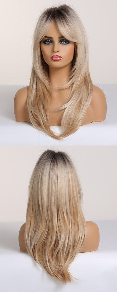 Perruque Longue Et Droite De Cheveux Blonds Mélangés - rachelhair