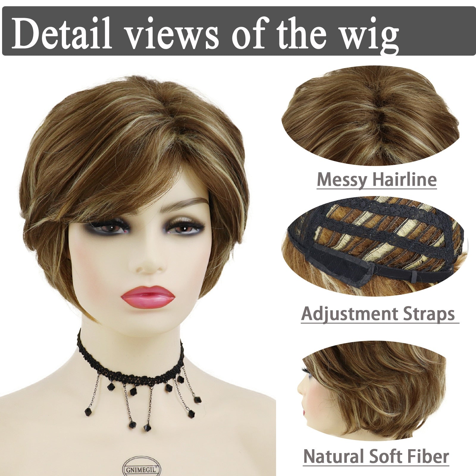 Coiffures Courtes Perruque Blonde Mélangée Brune - rachelhair