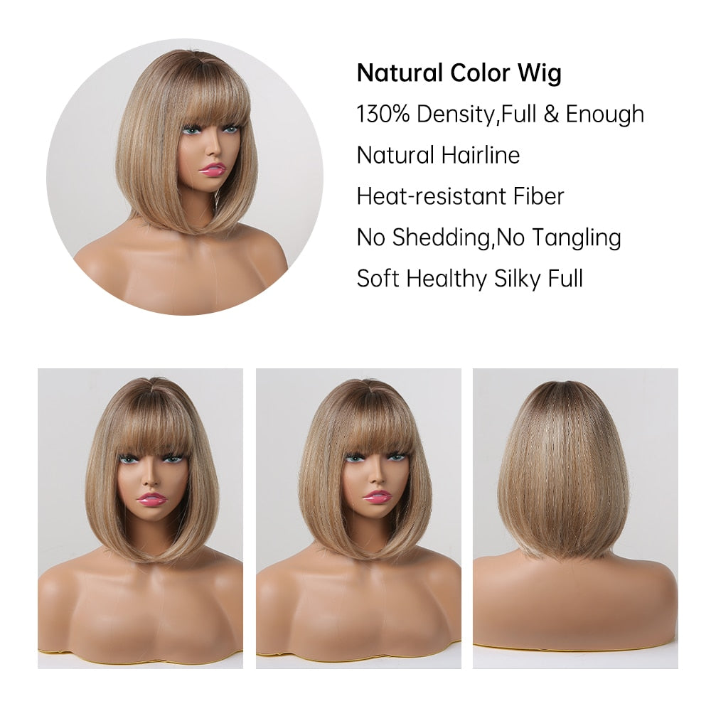 Perruque Bob Droite Courte Avec Frange Pour Femme - rachelhair