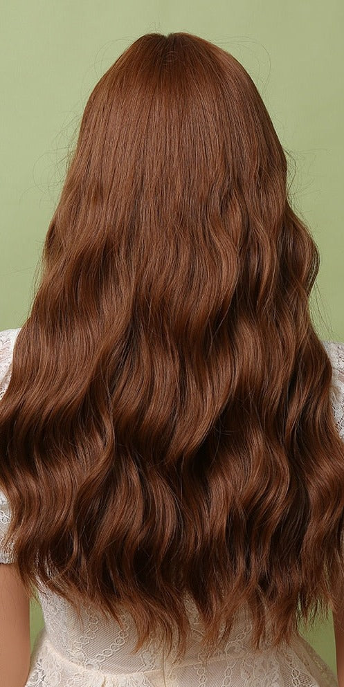 Perruques Synthétiques Longues Ondulées Brunes Avec Frange - rachelhair