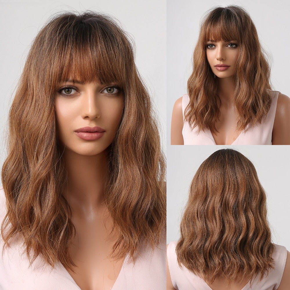 Perruques De Cheveux Quotidiens Bob Naturels À Vague D'eau Moyenne - rachelhair