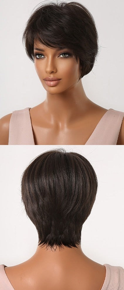Perruques Synthétiques Courtes Pixie Cut avec Frange - rachelhair