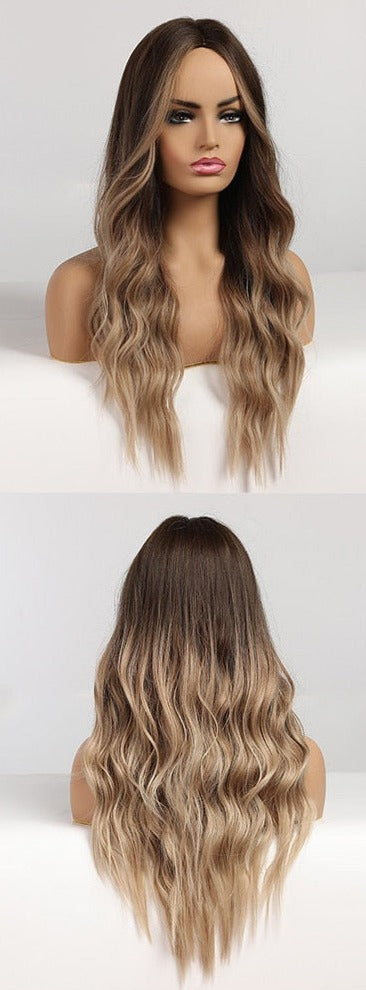 Perruque Résistante À La Chaleur Naturelle De Vague De Partie Moyenne Pour Les Femmes - rachelhair