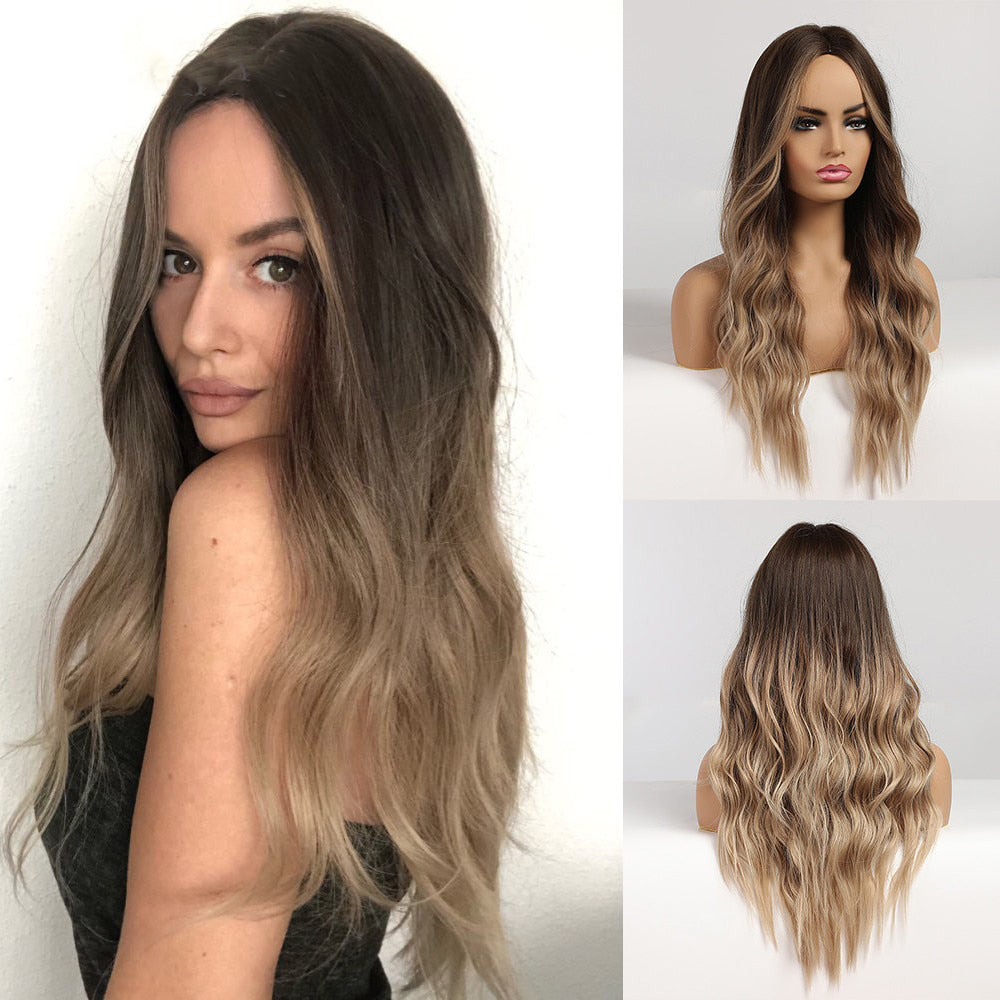 Perruque Résistante À La Chaleur Naturelle De Vague De Partie Moyenne Pour Les Femmes - rachelhair