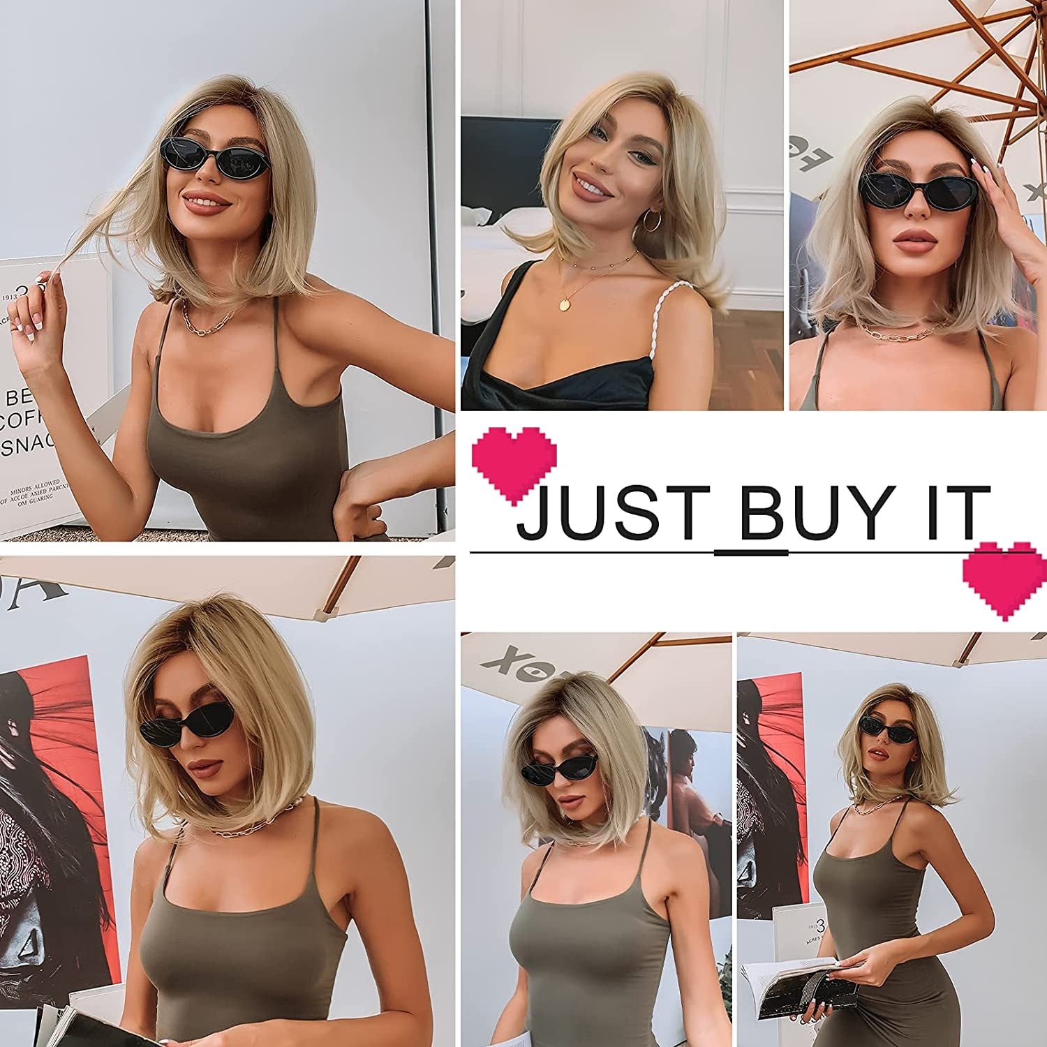 Perruque De Cheveux Blonds Raides Avec Des Mèches Courtes - rachelhair