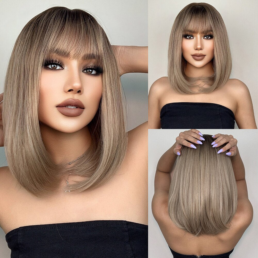 Perruques De Cheveux Quotidiens Bob Naturels À Vague D'eau Moyenne - rachelhair