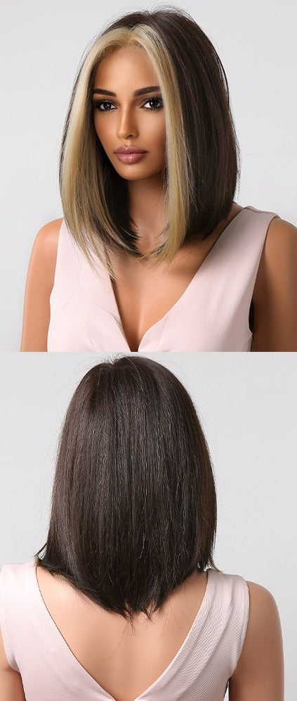 Perruques superposées Auburn Red Highlight avec frange latérale - rachelhair