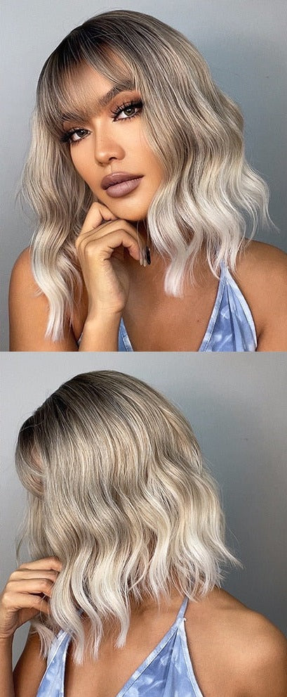 Perruques De Cheveux Quotidiens Bob Naturels À Vague D'eau Moyenne - rachelhair