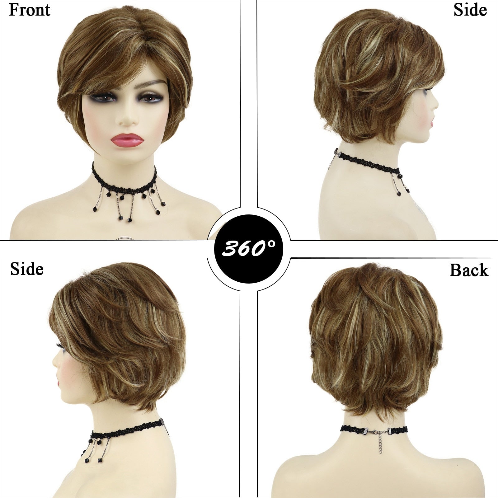 Coiffures Courtes Perruque Blonde Mélangée Brune - rachelhair