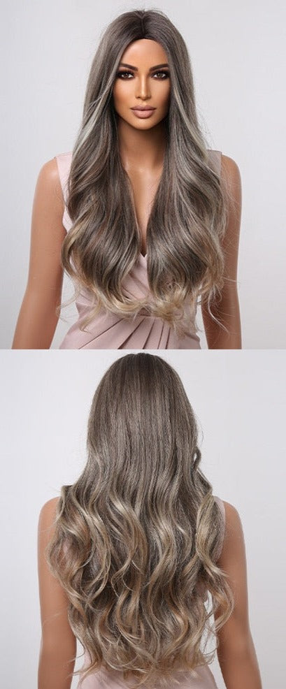 Perruque Résistante À La Chaleur Naturelle De Vague De Partie Moyenne Pour Les Femmes - rachelhair