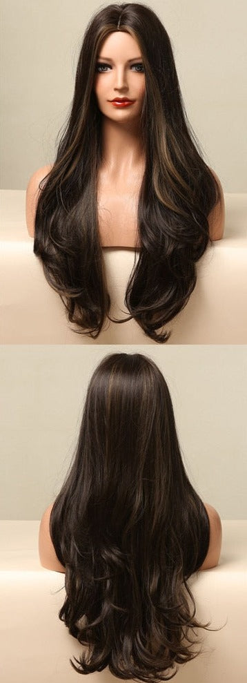 Perruque Résistante À La Chaleur Naturelle De Vague De Partie Moyenne Pour Les Femmes - rachelhair
