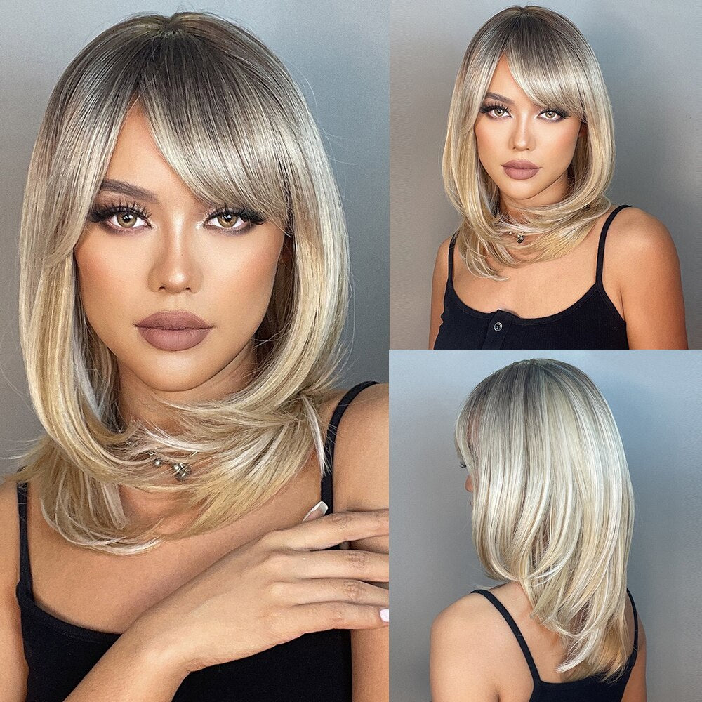 Perruques De Cheveux Quotidiens Bob Naturels À Vague D'eau Moyenne - rachelhair