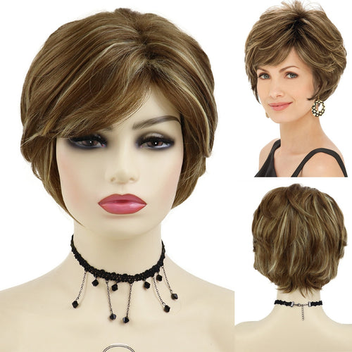Coiffures Courtes Perruque Blonde Mélangée Brune - rachelhair