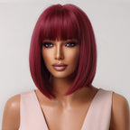 Perruques Bob Courtes Bordeaux Avec Une Frange Complète - rachelhair