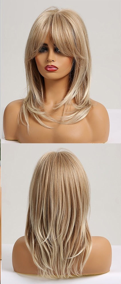 Perruques Synthétiques Blondes À Couches Courtes Avec Une Frange De Rideau - rachelhair