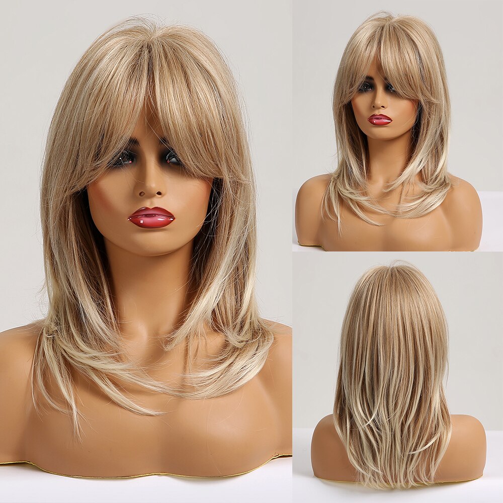Perruques Synthétiques Blondes À Couches Courtes Avec Une Frange De Rideau - rachelhair