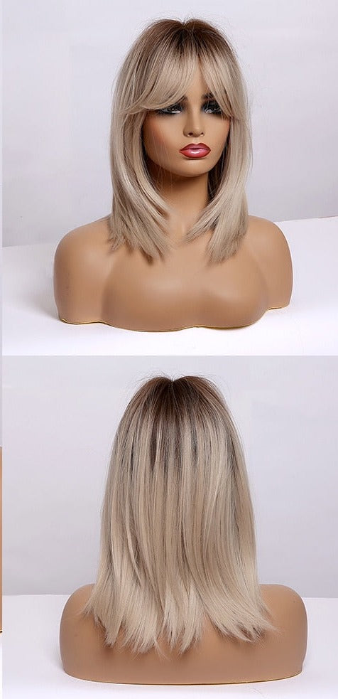 Perruques Synthétiques Blondes À Couches Courtes Avec Une Frange De Rideau - rachelhair