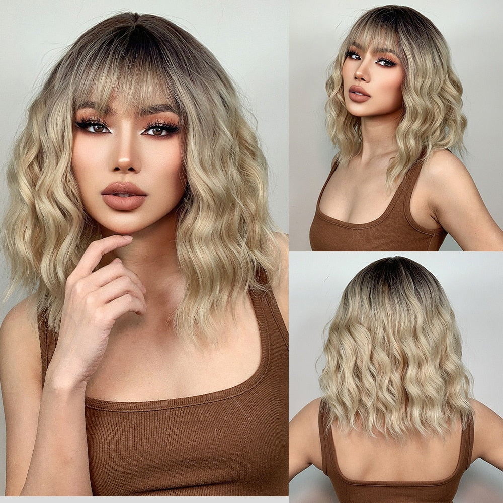Perruques de cheveux synthétiques Bob court avec frange pour femmes - rachelhair