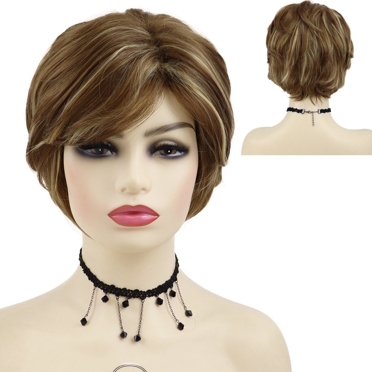 Coiffures Courtes Perruque Blonde Mélangée Brune - rachelhair
